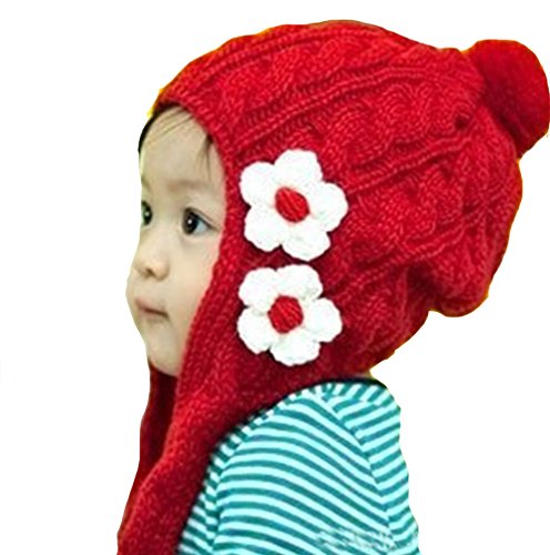Demarkt Baby Girls Winter Warm Knitted Earflap Flowers Hats Caps Infant Beanie