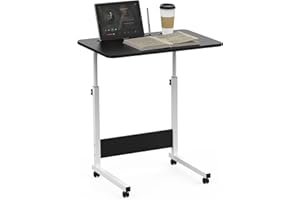Rcynview Scrivania Computer Con Ruote, Scrivania Regolabile in Altezza 62-85cm, Tavolino da Letto Divano con Slot per Tazza e Laptop, Scrivanie pc Ergonomica per Cameretta, Soggiorno, 60x40 cm Nero
