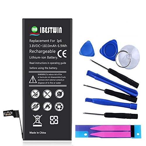 IBESTWIN Replacement Battery Model iP 6, 3.8V 1810mAh Battery with Removal Tool Set, Battery Adhesive Strip and Instruction, 1 Year Warranty