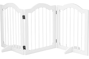PawHut Cancellino per Cani Pieghevole a 3 Sezioni in Legno, Barriera per Cani con Piedini, Cancelletto di Sicurezza per Cani Piccoli, 154.5x29.5x61cm, Bianco