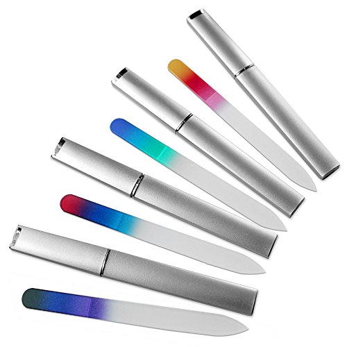 Bona Fide Beauty Crystal Nail Files - 4 Tricolor Czech Glass Nail Files with Cases - Best Glass Nail Files for Nail Care - Great Fingernail Files for Fingernail Strengthener - File Nails Effortlessly