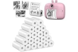 TIUSIXSY 20 Rollos Papel Térmico para Cámaras Instantáneas Infantiles, 57mm x 25mm Papel Adesivo para Mini Impresora, Papel Termico Camaro Infantil Papels Camaras Fotos Niños, Fácil de Reemplazar