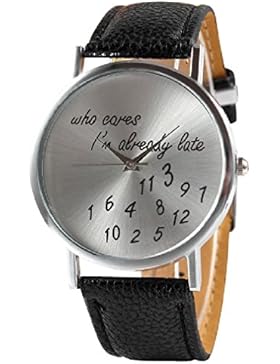 Unisex Armbanduhr Fun Trend Uhr who cares i´m already late lustig abstrakt Analog Quarz silber / schwarz