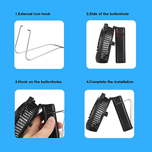 USB Ventilator BENGOO 18650 Akku Mini Handventilator Kleiner Lüfter, Faltbar Handlich Elektrisch Wiederaufladbar, Optimal für Mini-Chargeable Portable Laptop Schlafzimmer Büro Draußen Reisen Camping Picknicks, Schwarz - 5