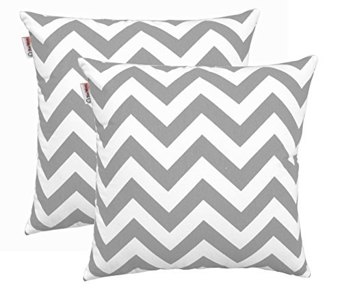 TreeWool®, (2er Pack) Chevron Design Baumwolle Dekoratives Kissenbezüg (45 x 45 cm, Silber-Grau)