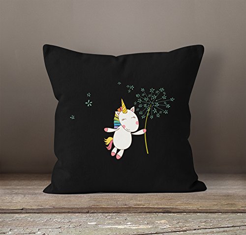 Kissenbezug Einhorn mit Pusteblume Kissen-Hülle Deko-Kissen 40×40 Baumwolle MoonWorks® schwarz Pullover - 2
