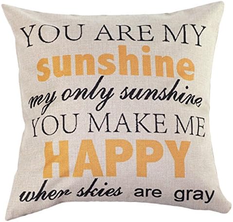 SHZONS Home Decor Throw Pillows Case With Sayings Quotes, Decorative Cotton Linen Sofa Cushion Covers(You Are My Sunshine)