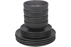 Queensway Home & Dining Stone Ceramic Dinnerware of 12/24 Pcs Crockery Plates Bowls for Dining Set, 4 Solid Colour Elegant Tableware Set - Dishwasher Safe, Dessert, Pasta, Salad Plates with Bowls