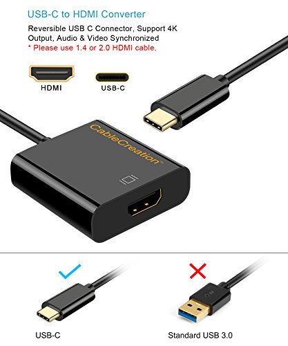 CableCreation Gold USB 3.1 Typ C (USB-C) auf HDMI Adapter (DP Alt Mode) für Apple Das neue Macbook / Chromebook Pixel / Dell XPS 13 / Yoga 900 / Asus Zen AIO / Lumia 950 / 950XL, Schwarz - 2