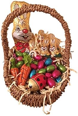 Easter Egg Hunt in a Seagrass Basket with Chocolate Bunny and Easter Eggs
