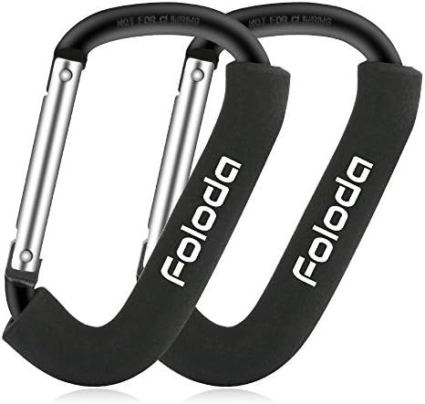 Stroller Hook Set for Pram – Foloda Multi Purpose Heavy Duty D-Ring Clip for Hanging Diaper, Shopping Bags (Black)