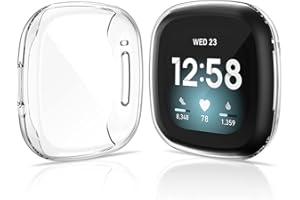 KIMILAR compatible with Fitbit Sense/Versa 3 Screen Protector, (2 Pack) TPU Plated Full Coverage Screen Bumper Cover Case Screen Protector compatible with Fitbit Sense/Versa 3, Clear+Clear