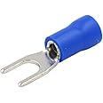Heschen Fork Insulated Wire Connector Electrical Crimp Terminal, SV2-4, Stud size #8, for 1.5-2.5mm² (16-14 AWG), Blue, 100Pack