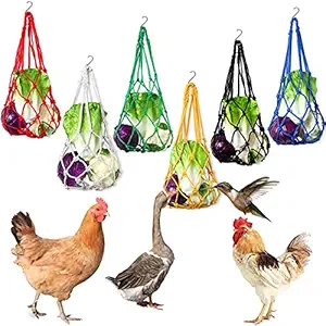 6 Pieces Hanging Chicken Feeder Chicken Feeding Toys Poultry Vegetable Fruit String Bag Chicken Treat Holder with Hook for Hens Chicken Coop Goose Duck Poultry Birds, 6 Colors