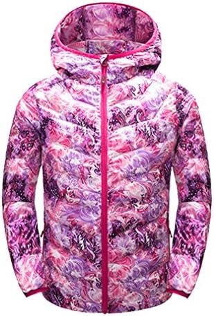 emansmoer Children's Camo Outdoor Lightweight Puffer Quilted Down Jacket Girls Boys Winter Thick Hooded Windproof Parka Coat (Large, Rose Red)
