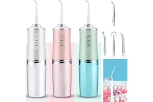 BAAQII Irrigador oral eléctrico de 220 ml, inalámbrico, recargable por USB, con 4 boquillas y 3 modos de presión, limpieza y blanqueamiento de dientes, 4 puntas de chorro, IPX7, limpiador de dientes
