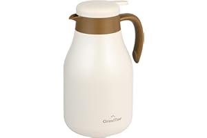 GrandTies 61oz Stainless Steel Thermal Coffee Carafe - Insulated Double Walled Vacuum Coffee Thermos, Coffee Pot, Hot Water Dispenser - Thermos for Hot Drinks, 12 Hour Heat Retention (Ivory White)