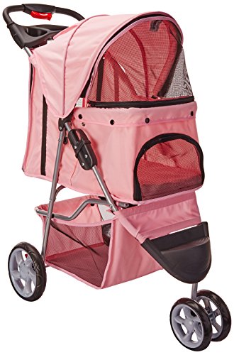 OxGord-Pet-Stroller-Cat-Dog-Easy-Walk-Folding-Travel-Carrier-Carriage-2017-Newly-Designed-3-Wheeler-Elite-Jogger-Rose-Wine
