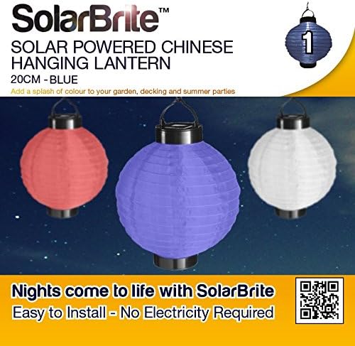 Solar Brite Deluxe Solar Powered Chinese Hanging Lantern Blue Free to Run No Running Costs - 20cm