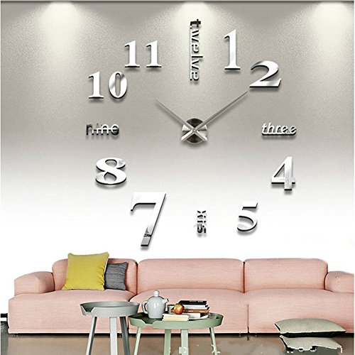 Uhr Wanduhr moderner Rund mit englischen Buchstaben und arabischen Zahlen Uhr Wand Aufkleber groß silber - 2