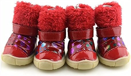 4pcs Color snow boots _ dog shoes pet snow boots pet shoes winter warm,(L),gules