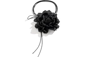 Auony Flower Necklace, Black Flower Rose Choker Necklace with Adjustable Adjustable Fabric Chain for Women Girls Bride Wedding Party Birthday