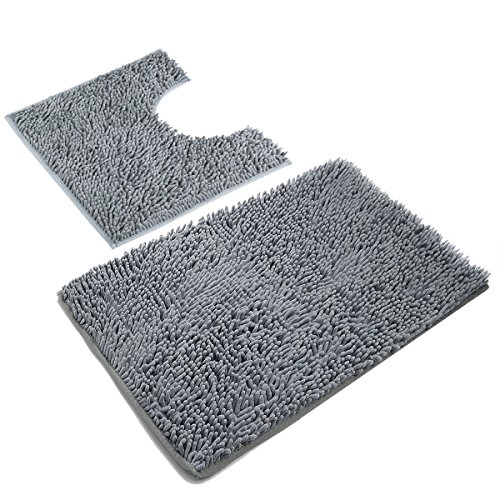 Leefrei Badematten Set in 2 teilig: Badvorleger 50 x 80 cm + WC-Vorleger 50 x 50 cm (50x80cm Set, Grau)