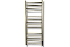Manissa Siena Brushed Brass Stainless Steel Electric Heated Towel Rail 400mm W x 1000mm H Energy Efficient Towel Radiator