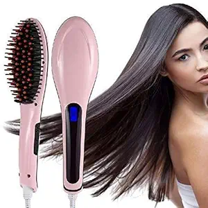 KDR Hair Electric Comb Brush 3 in 1 Ceramic Fast Hair Straightener for Womens Hair Straightening Brush with LCD Screen, Temperature Control Display,Hair Straightener for Women (Pink)
