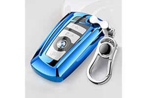 RYE Tpu Silicone Full Protective Car Key Fob Cover for BMW，3 Buttons Remote Control Smart Key Case with Leather Keychain, Compatible with BMW 1/3/4/5/6/7 Series and X3/X4/M5/M6/GT3/GT5,etc.-Blue