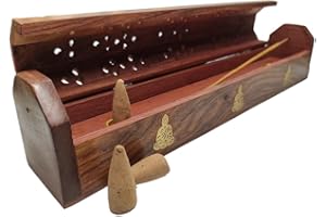 Aromasenses.- Portaincenso in legno intagliato Portacenere | Bruciatore a cono integrato 30,5 x 5,7 x 6,7 cm (BUDA)