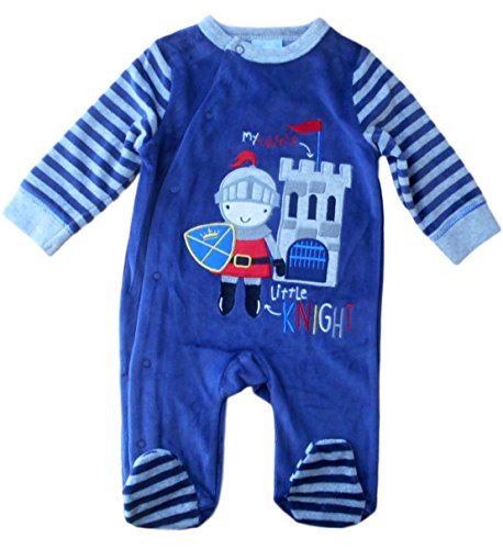 0-3 months - Baby Boys Blue Cute Little Knight Velour Sleepsuit