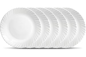 La Opala Diva, Classique Collection, Opal Glass Quarter Plate Set 6 pcs, Plain White, White