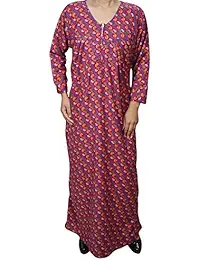 Indiatrendzs Women Nighty Cotton Blend Paisley Printed Winter Nightwear (Chest - 44")