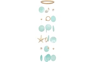 SKOOLOVE Sea Shells Wind Chimes - Handcrafted Aqua Green Capiz Shells Windchime with Starfish, Coastal Style Decor for Indoor/Outdoors, Garden Decor, Great Gift for Women, Wind Chimes Lovers and More