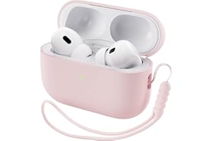 ORNARTO Etui kompatybilne z Airpods Pro 2 (2022), ochronne etui z płynnego silikonu do Airpods Pro 2. generacji, ze smyczą, miękka skóra przednia dioda LED, widoczne silikonowe etui, różowe