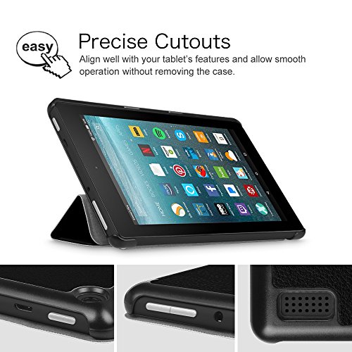 Fintie Hülle für Amazon Fire 7 Tablet (7-Zoll, 7. Generation – 2017) – Slim Cover Lightweight Schutzhülle Tasche mit Standfunktion und Auto Schlaf / Wach Funktion, Schwarz - 7
