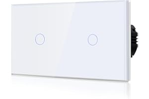 BSEED Doppelberührungsschalter 1-Fach 2-Wege-Glasscheibe Kein Neutralleiter, KEIN-WIFI,Gehärtete Kristallplatte Schalter mit LED Hintergrundbeleuchtung, Eingebettet Weiß