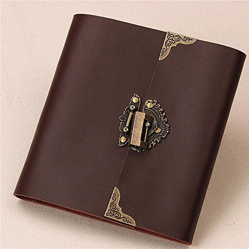 saibang Retro Design DIY Album, Scrapbook Vintage Foto Album mit Schloss, Jahrestag Scrapbook DIY Foto Alben für Valentinstag und Weihnachten Geschenke, schwarz, L