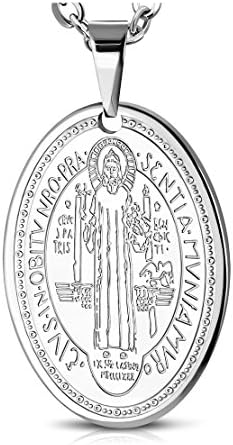 Stainless Steel San Benito St. Benedict Oval Religious Christian Pendant