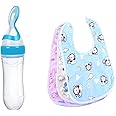 BabyGo Waterproof Baby Apron with Bib set 3 & Soft Silicone Baby Food Feeder Squeeze Bottle for Solid Food with Dispensing Spoon, BPA Free & FDA Approved Baby Feeding Bottle - 90ml (combo pack)
