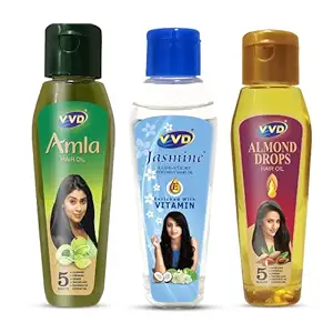 VVD Hair Care Combo - [Almond Drops Hair Oil + Amla Hair Oil + Jasmine Hair Oil (Each 100ml Bottle)]