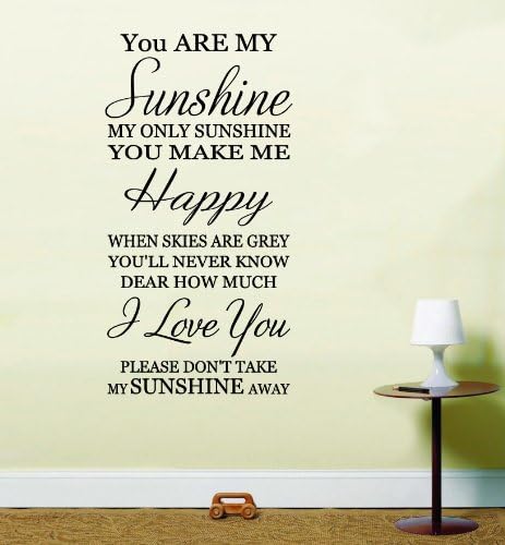 LightningSignsYou are my sunshine inspirational quote Nursery Rhyme Lounge Bedroom Wall Art Sticker Decal HSSW1 (Black, large 55cm x 106cm H)