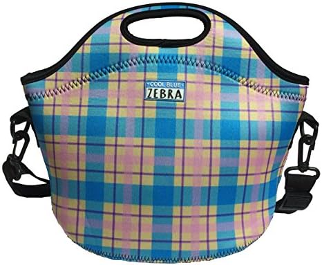 Cool Blue Zebra Neoprene Cool Bag With Shoulder Strap - Lunch Box, Beach Bag, Swim Bag - Keeps Food Fresh - Drinks Cold - Ideal For School Lunches, Picnics Or Day Trips - Choice Of Original Designs (Tartan Four)