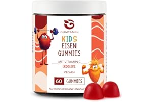 ‎GUMTAMIN Gumtamin Eisen Gummibärchen für Kinder - 60 vegane Gummies bei Eisenmangel - Eisen für Kimder mit Vitamin C mit 10mg Eisenpyrophosphat hochdosiert - Alternative zu Eisentabletten