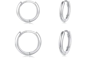 CERSLIMO Creolen Silber 925, Creolen Silber Gold Rosegold Schwarz Set Damen Herren, Klein Creolen Set Zierliche Knorpel Tragus Helix Schlafen Ohrringe 8mm 10mm 12mm