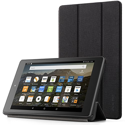 Poetic Slimline Fire HD 8 (2017) Schlank Passen Tri-fold Cover Folio Steh hülle mit Automatische Schlaf / Wach-Funktion für Amazon Fire HD 8 (2017) Schwarz