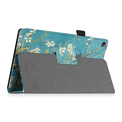 Fintie Folio Hülle für Amazon Fire HD 8 Tablet (8-Zoll, 7. Generation – 2017) – Premium Kunstleder Schutzhülle Tasche mit Standfunktion und Auto Sleep / Wake Funktion, Mandelblüten - 8