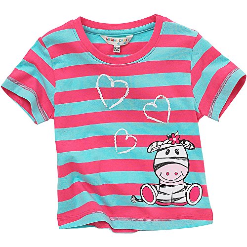 Animal Crazy Girls Cute Zebra Striped Short Sleeved T-Shirt - Pink - 6/12 Months
