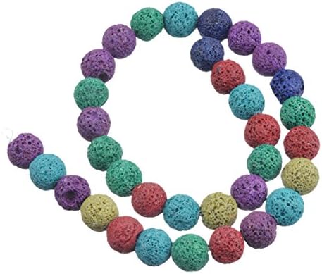 Shichique Mixed Color Natural Lava Rock Stone Gemstone Round Loose Volcanic Beads String 12mm